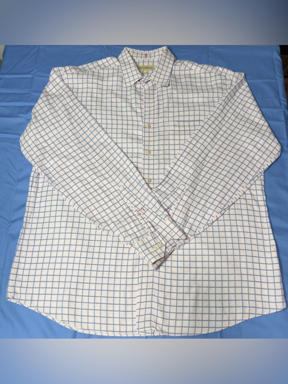 Tommy Bahama White Shirt with Blue Windowpane Check
